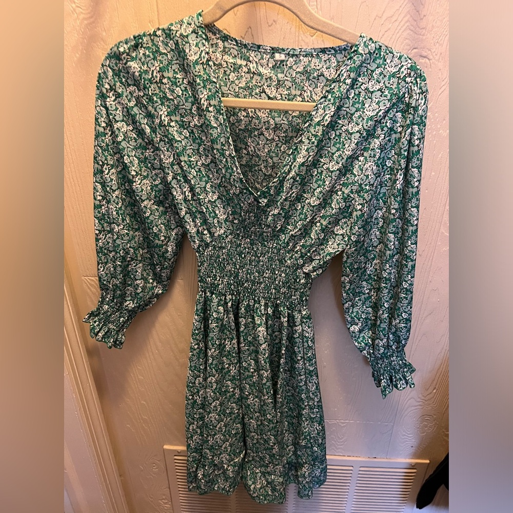 Floral Print Shirred Ruffle Hem Dress